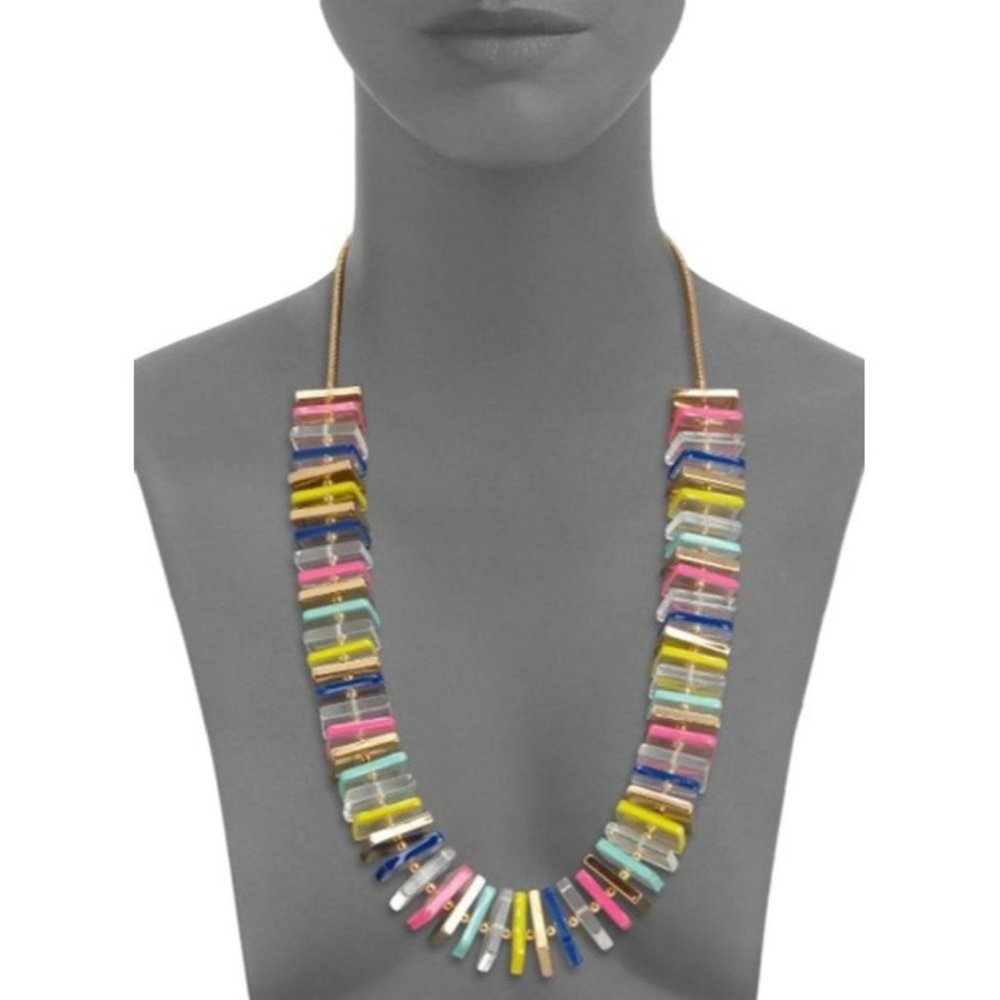Multicolor Long Square Beaded Gold Necklace